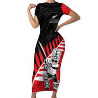 Custom New Zealand Canterbury Cricket Family Matching Short Sleeve Bodycon Dress and Hawaiian Shirt With Maori Pattern LT05 Mom's Dress Red - Polynesian Pride