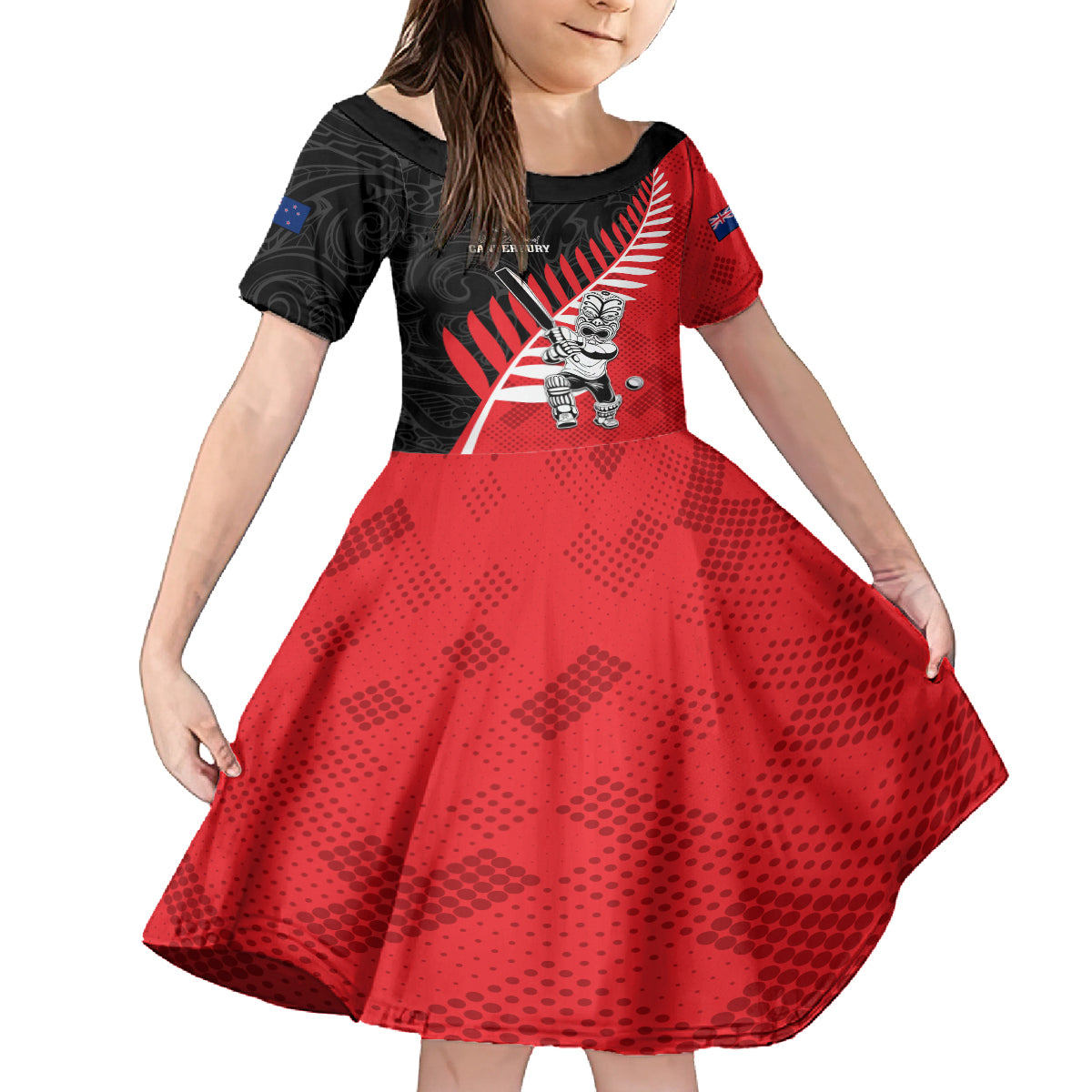 Custom New Zealand Canterbury Cricket Family Matching Summer Maxi Dress and Hawaiian Shirt With Maori Pattern LT05 Daughter's Dress Red - Polynesian Pride
