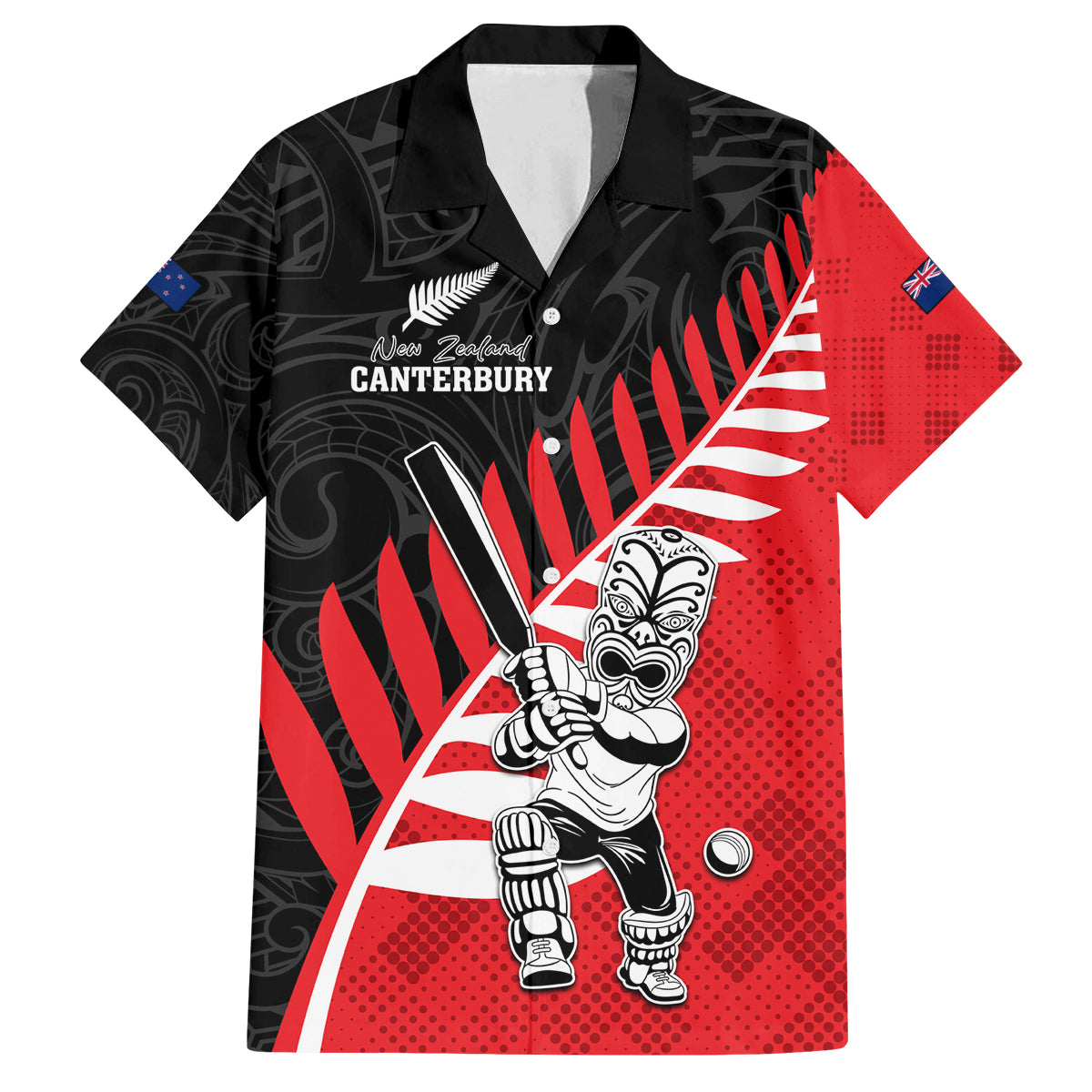 Custom New Zealand Canterbury Cricket Family Matching Summer Maxi Dress and Hawaiian Shirt With Maori Pattern LT05 Dad's Shirt - Short Sleeve Red - Polynesian Pride
