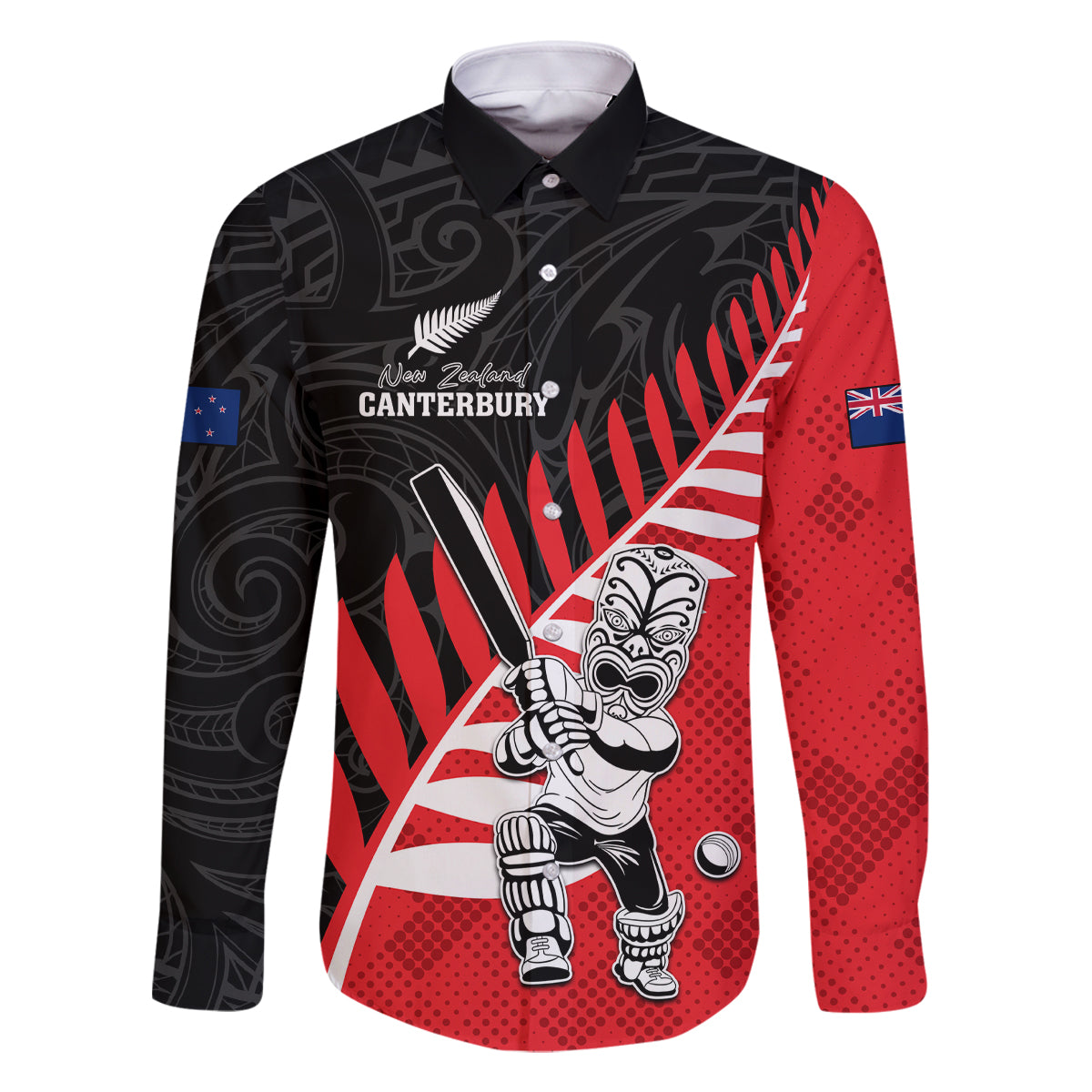 Custom New Zealand Canterbury Cricket Family Matching Summer Maxi Dress and Hawaiian Shirt With Maori Pattern LT05 Dad's Shirt - Long Sleeve Red - Polynesian Pride