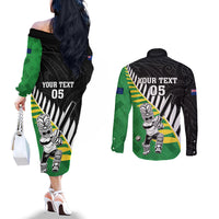 Custom New Zealand Central Districts Cricket Couples Matching Off The Shoulder Long Sleeve Dress and Long Sleeve Button Shirt With Maori Pattern LT05 - Polynesian Pride