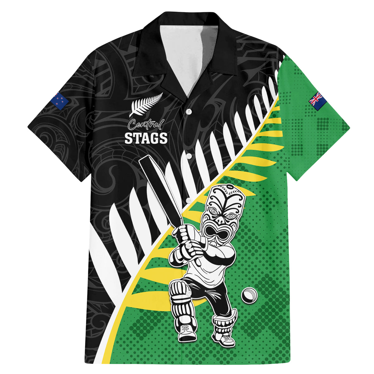 Custom New Zealand Central Districts Cricket Family Matching Mermaid Dress and Hawaiian Shirt With Maori Pattern LT05 Dad's Shirt - Short Sleeve Green - Polynesian Pride