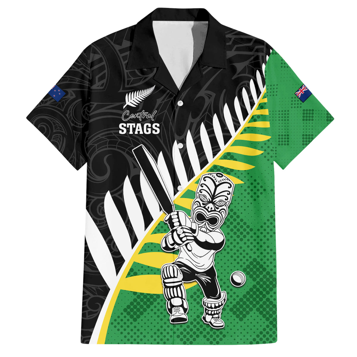 Custom New Zealand Central Districts Cricket Family Matching Short Sleeve Bodycon Dress and Hawaiian Shirt With Maori Pattern LT05 Dad's Shirt - Short Sleeve Green - Polynesian Pride