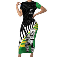 Custom New Zealand Central Districts Cricket Family Matching Short Sleeve Bodycon Dress and Hawaiian Shirt With Maori Pattern LT05 Mom's Dress Green - Polynesian Pride