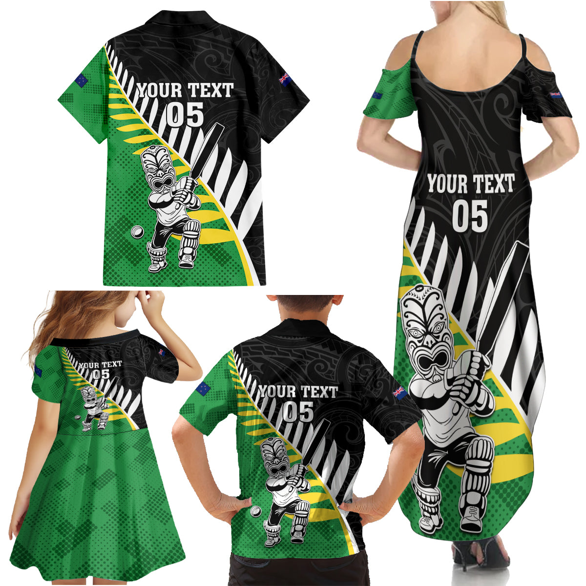 Custom New Zealand Central Districts Cricket Family Matching Summer Maxi Dress and Hawaiian Shirt With Maori Pattern
