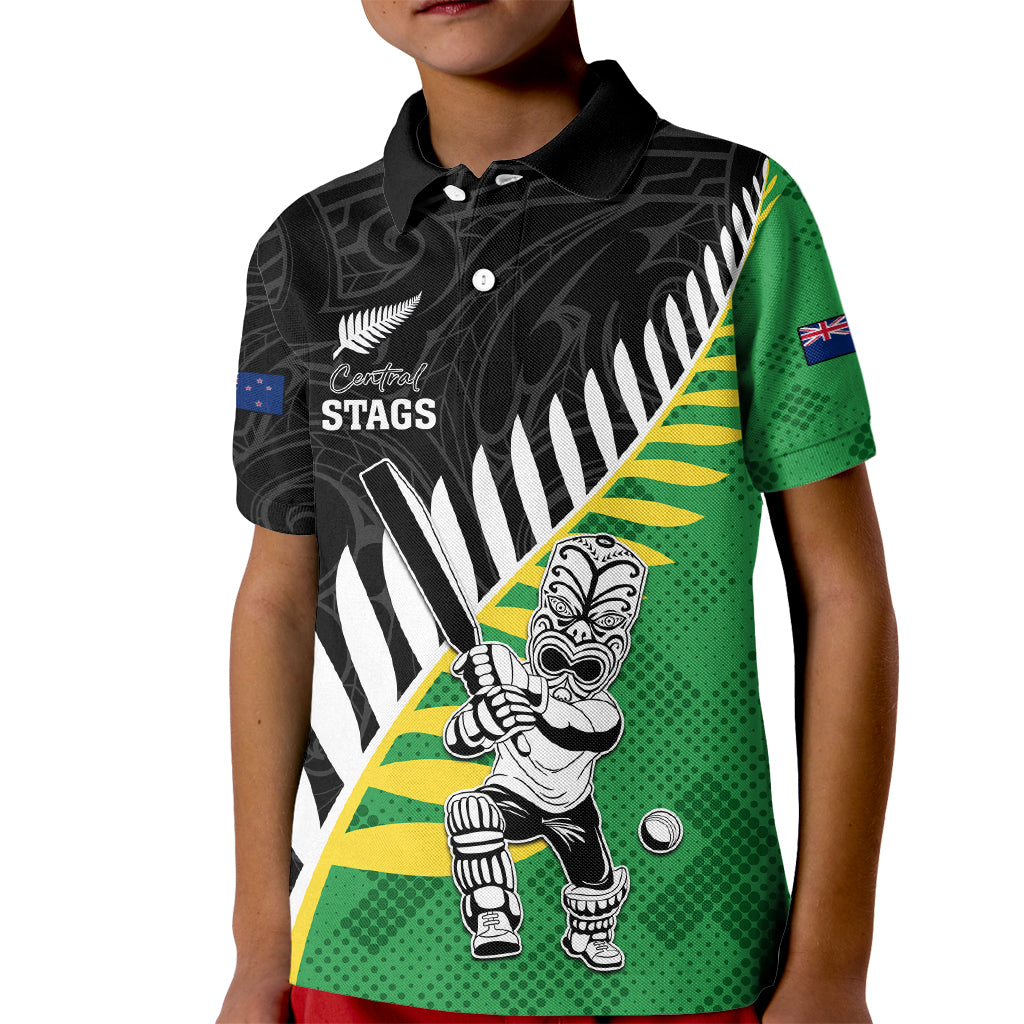 Custom New Zealand Central Districts Cricket Kid Polo Shirt With Maori Pattern