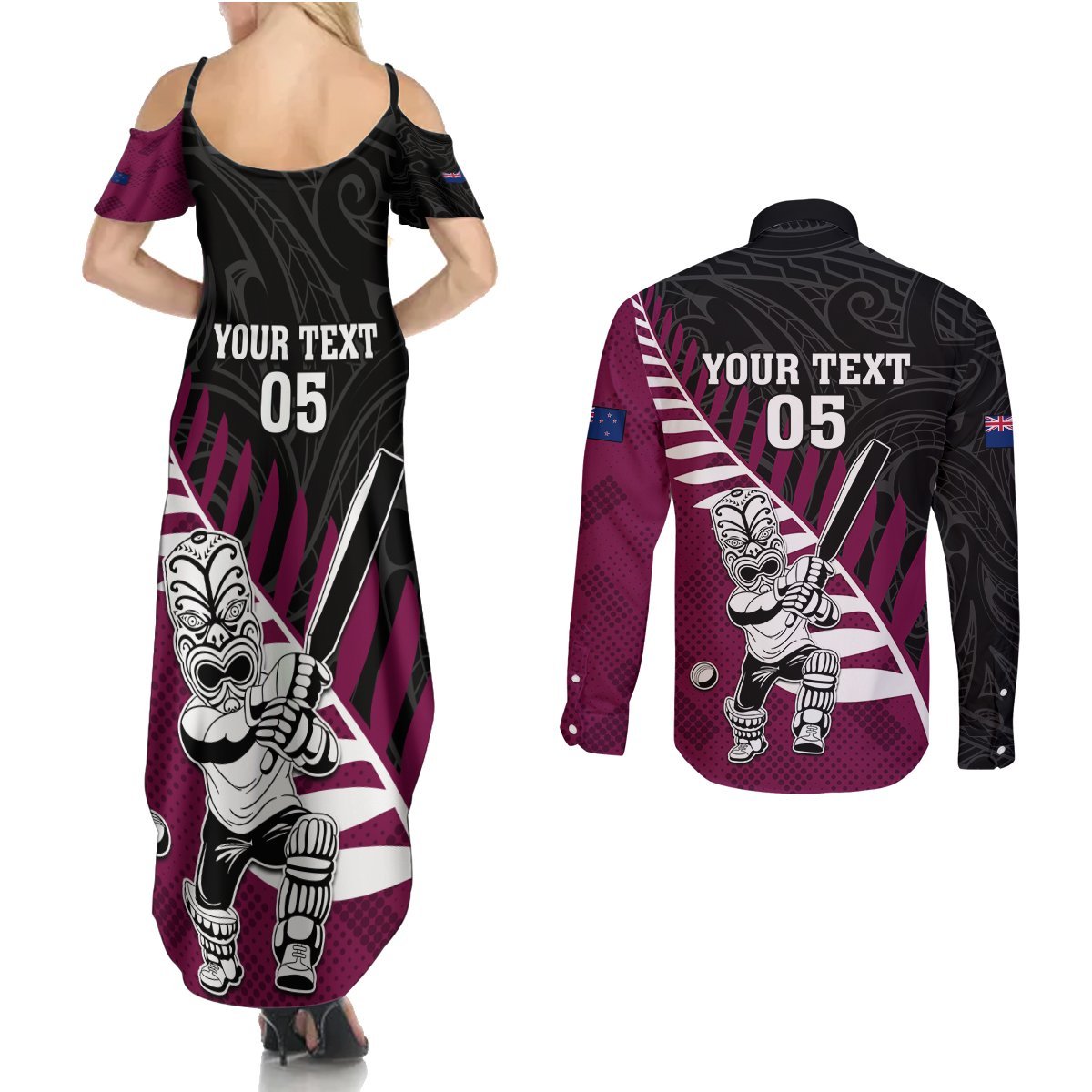 Custom New Zealand Northern Districts Cricket Couples Matching Summer Maxi Dress and Long Sleeve Button Shirt With Maori Pattern LT05 - Polynesian Pride
