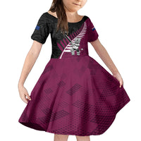 Custom New Zealand Northern Districts Cricket Family Matching Long Sleeve Bodycon Dress and Hawaiian Shirt With Maori Pattern LT05 Daughter's Dress Maroon - Polynesian Pride