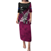 Custom New Zealand Northern Districts Cricket Family Matching Puletasi and Hawaiian Shirt With Maori Pattern LT05 Mom's Dress Maroon - Polynesian Pride