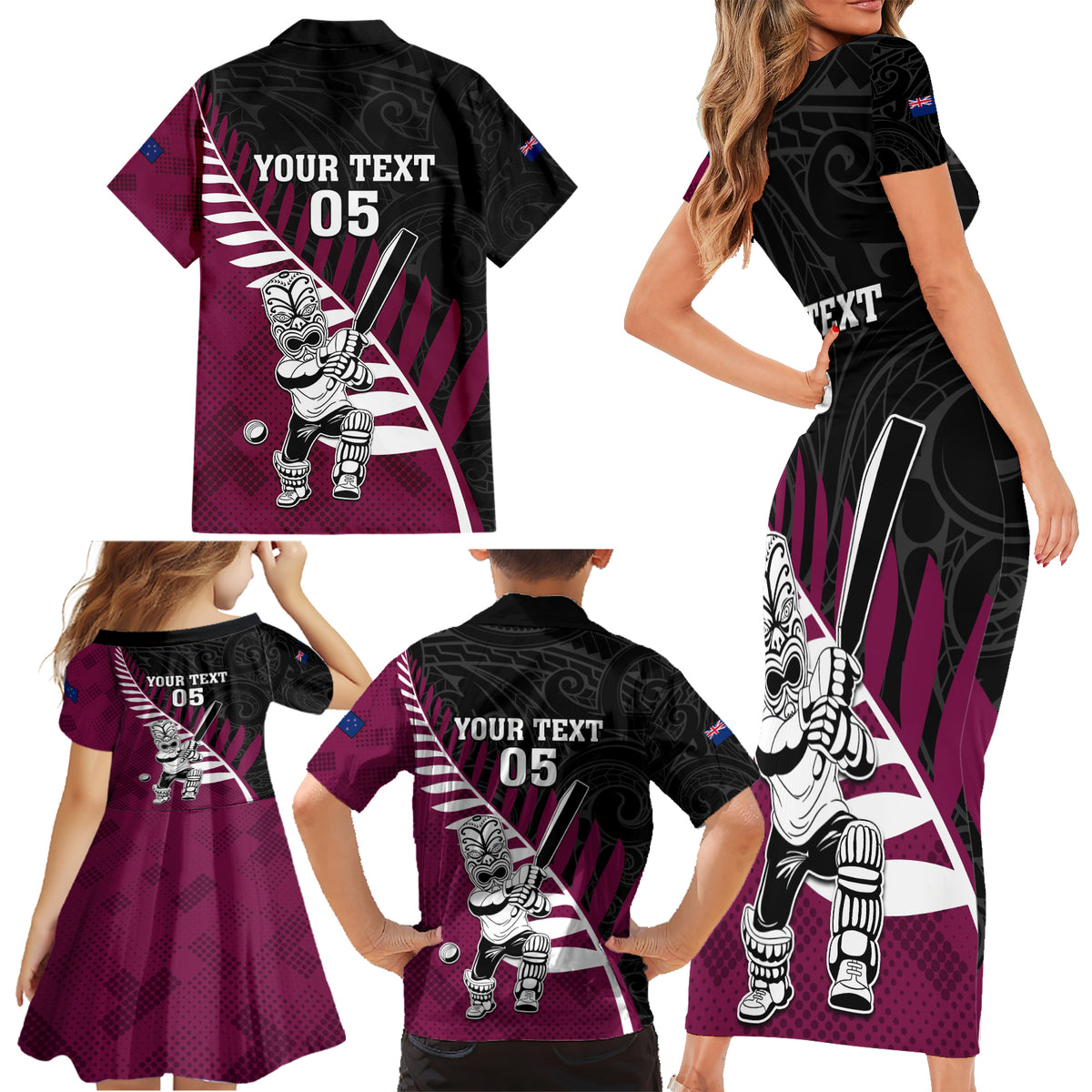 Custom New Zealand Northern Districts Cricket Family Matching Short Sleeve Bodycon Dress and Hawaiian Shirt With Maori Pattern LT05 - Polynesian Pride
