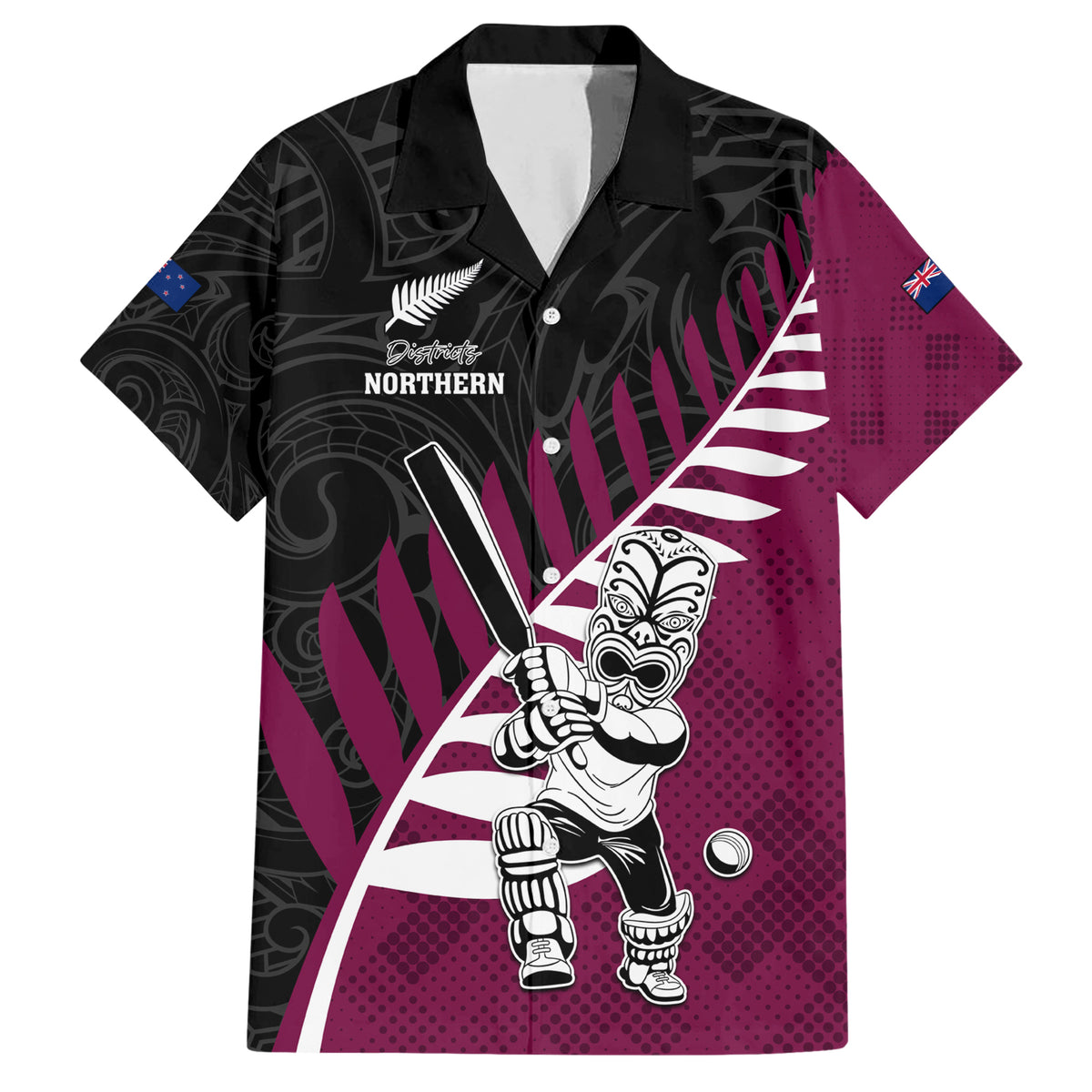 Custom New Zealand Northern Districts Cricket Family Matching Short Sleeve Bodycon Dress and Hawaiian Shirt With Maori Pattern LT05 Dad's Shirt - Short Sleeve Maroon - Polynesian Pride