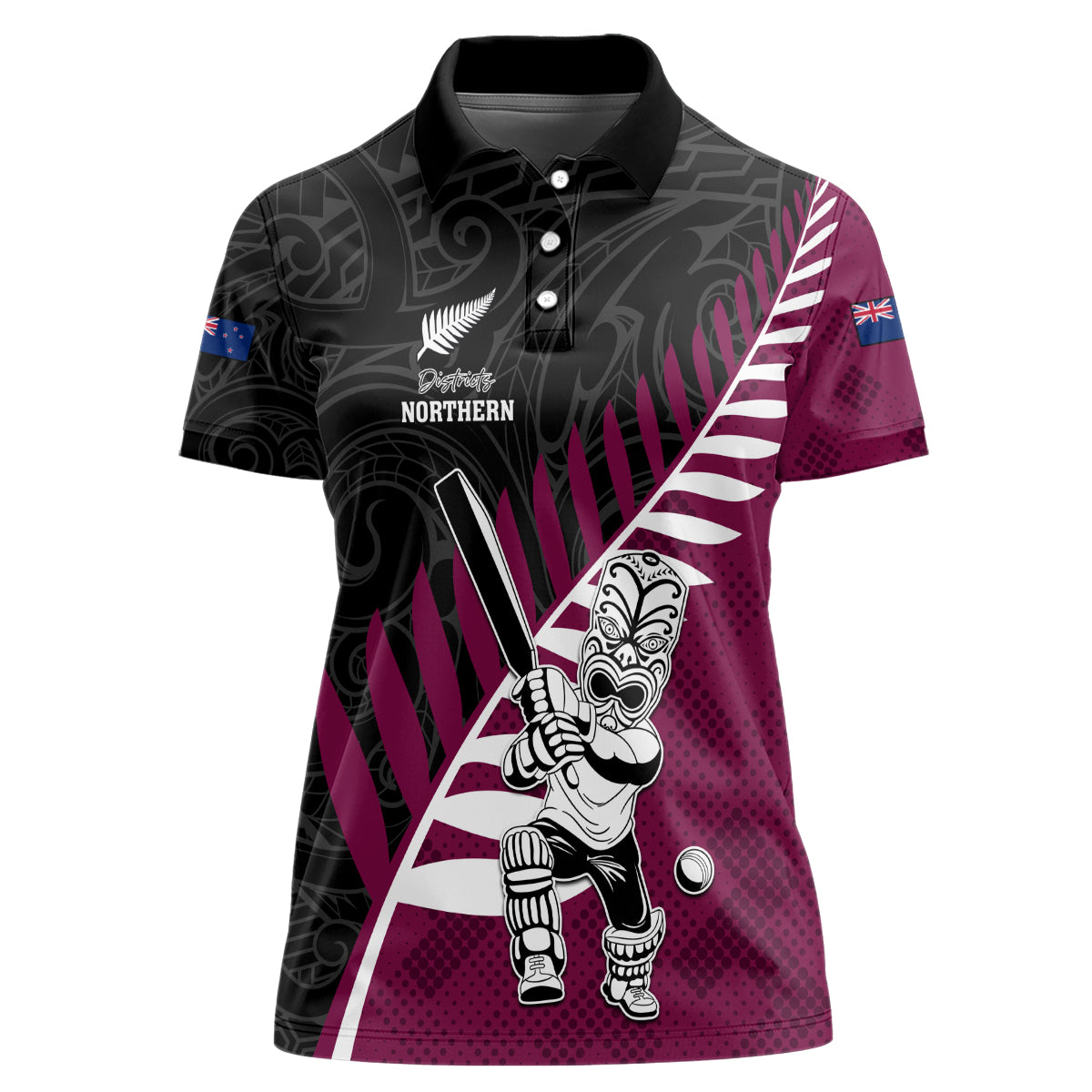 Custom New Zealand Northern Districts Cricket Women Polo Shirt With Maori Pattern