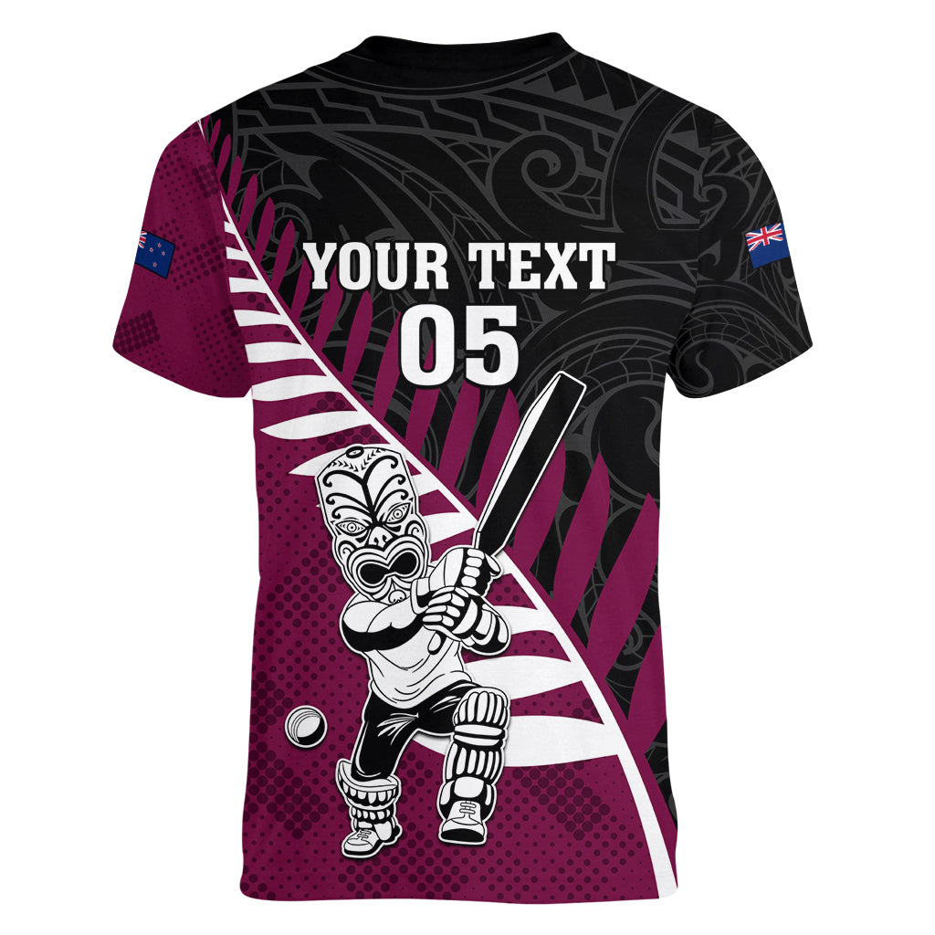 Custom New Zealand Northern Districts Cricket Women V Neck T Shirt With Maori Pattern