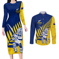 Custom New Zealand Otago Cricket Couples Matching Long Sleeve Bodycon Dress and Long Sleeve Button Shirt With Maori Pattern LT05 Yellow - Polynesian Pride