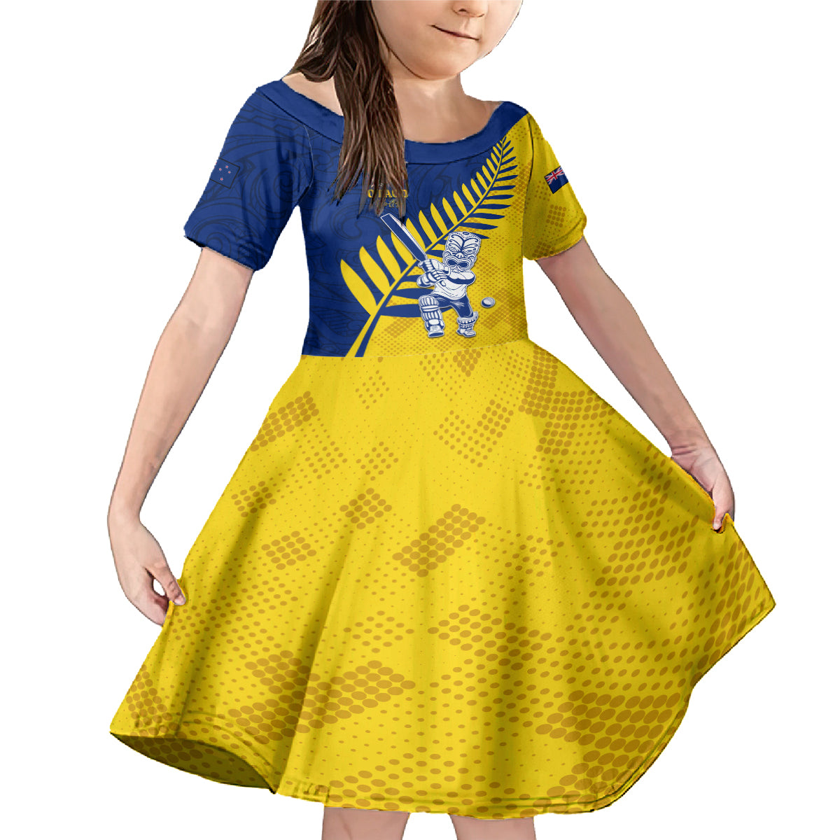 Custom New Zealand Otago Cricket Family Matching Mermaid Dress and Hawaiian Shirt With Maori Pattern LT05 Daughter's Dress Yellow - Polynesian Pride