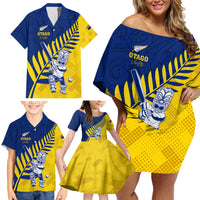Custom New Zealand Otago Cricket Family Matching Off Shoulder Short Dress and Hawaiian Shirt With Maori Pattern LT05 - Polynesian Pride