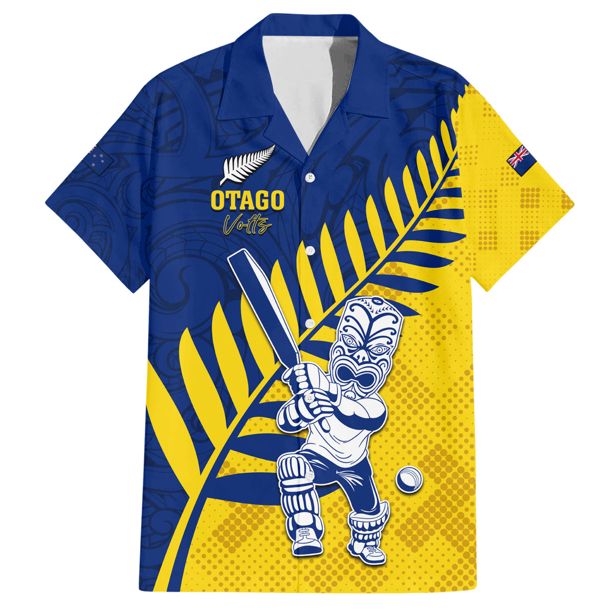 Custom New Zealand Otago Cricket Family Matching Short Sleeve Bodycon Dress and Hawaiian Shirt With Maori Pattern LT05 Dad's Shirt - Short Sleeve Yellow - Polynesian Pride