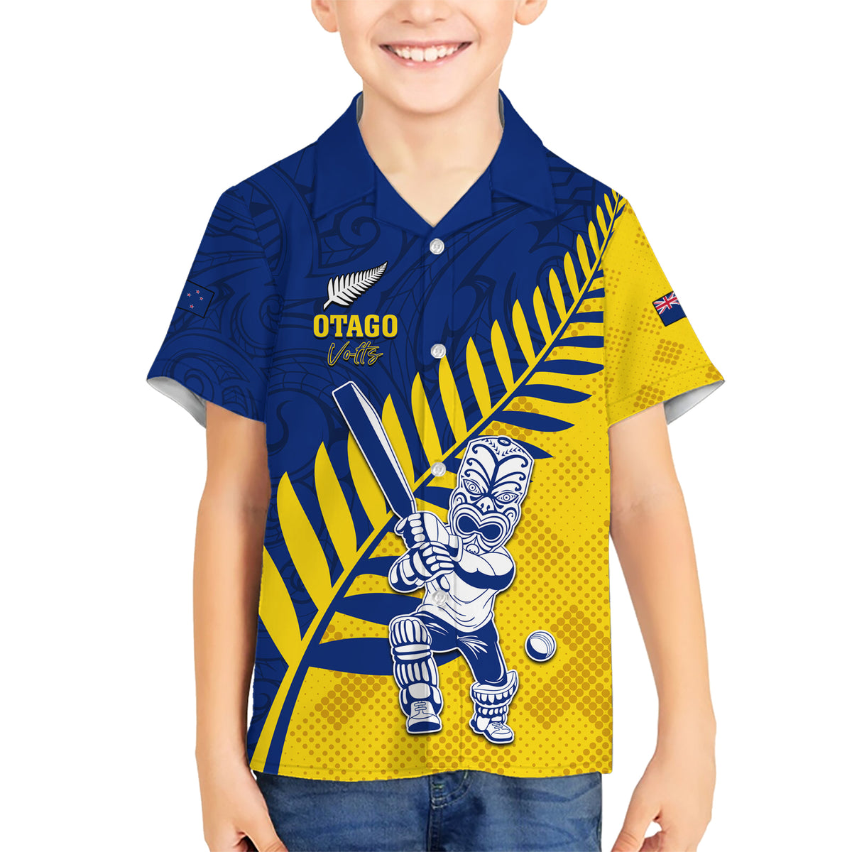 Custom New Zealand Otago Cricket Family Matching Short Sleeve Bodycon Dress and Hawaiian Shirt With Maori Pattern LT05 Son's Shirt Yellow - Polynesian Pride