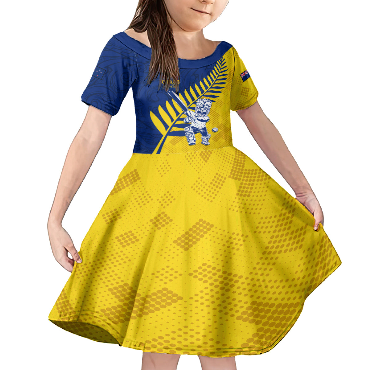 Custom New Zealand Otago Cricket Family Matching Summer Maxi Dress and Hawaiian Shirt With Maori Pattern LT05 Daughter's Dress Yellow - Polynesian Pride