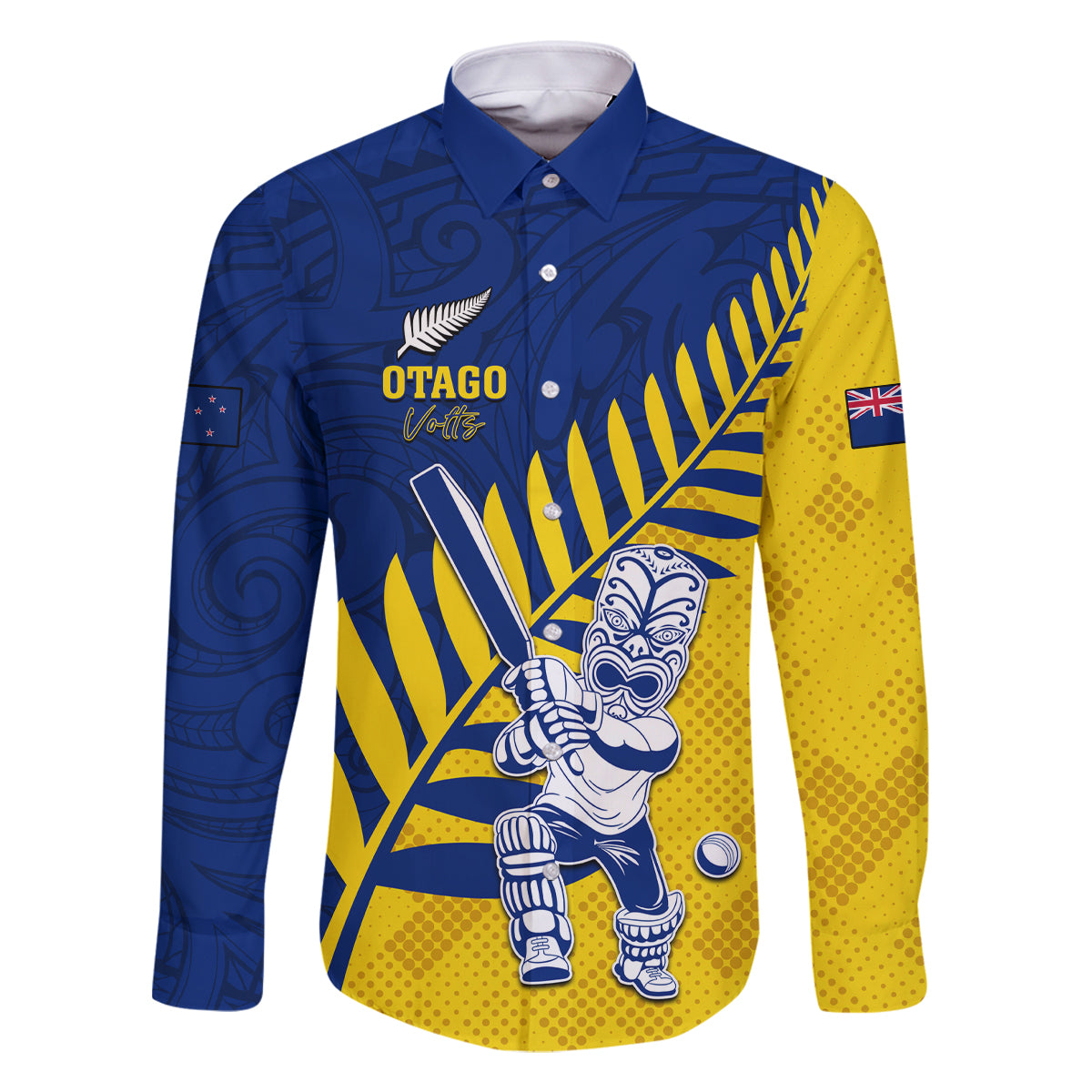 Custom New Zealand Otago Cricket Family Matching Summer Maxi Dress and Hawaiian Shirt With Maori Pattern LT05 Dad's Shirt - Long Sleeve Yellow - Polynesian Pride