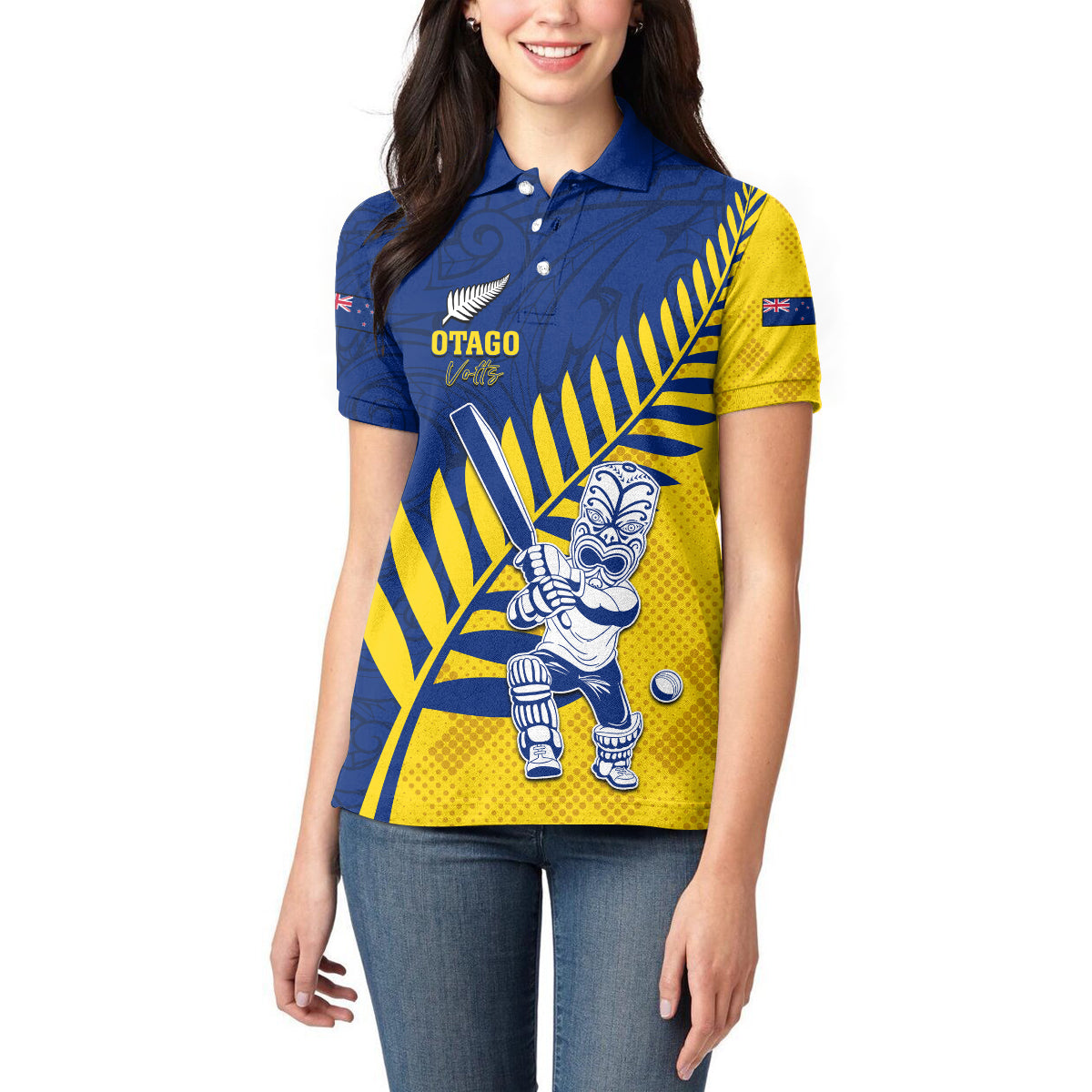 Custom New Zealand Otago Cricket Women Polo Shirt With Maori Pattern