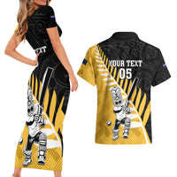 Custom New Zealand Wellington Cricket Couples Matching Short Sleeve Bodycon Dress and Hawaiian Shirt With Maori Pattern LT05 - Polynesian Pride
