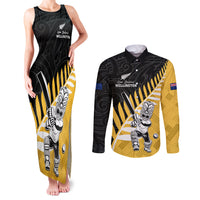 Custom New Zealand Wellington Cricket Couples Matching Tank Maxi Dress and Long Sleeve Button Shirt With Maori Pattern LT05 Yellow - Polynesian Pride