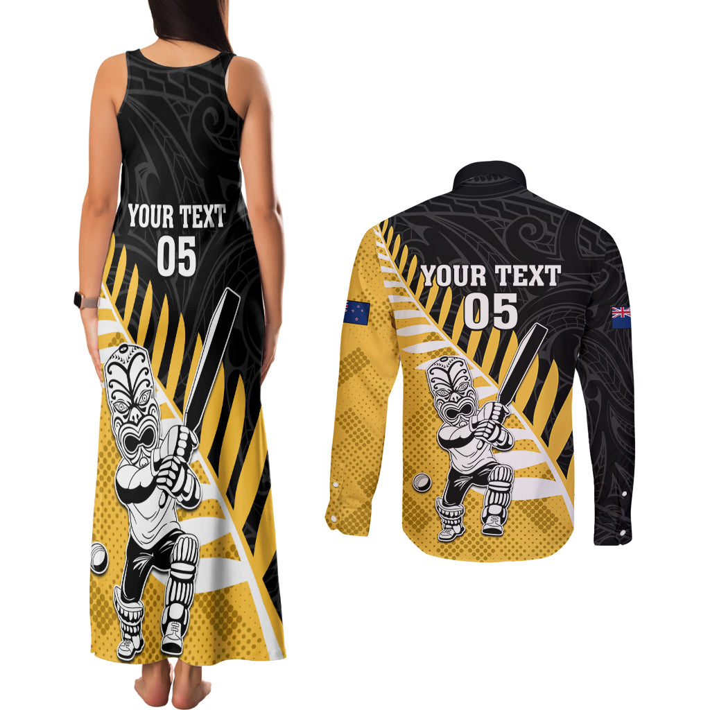 Custom New Zealand Wellington Cricket Couples Matching Tank Maxi Dress and Long Sleeve Button Shirt With Maori Pattern LT05 - Polynesian Pride