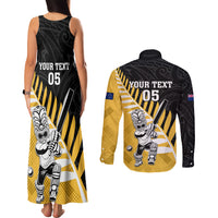 Custom New Zealand Wellington Cricket Couples Matching Tank Maxi Dress and Long Sleeve Button Shirt With Maori Pattern LT05 - Polynesian Pride