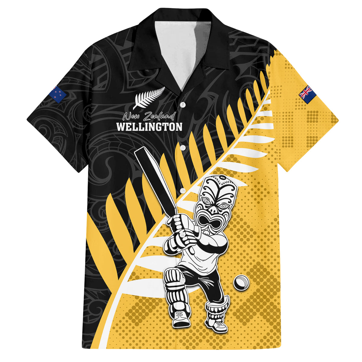 Custom New Zealand Wellington Cricket Family Matching Long Sleeve Bodycon Dress and Hawaiian Shirt With Maori Pattern LT05 Dad's Shirt - Short Sleeve Yellow - Polynesian Pride