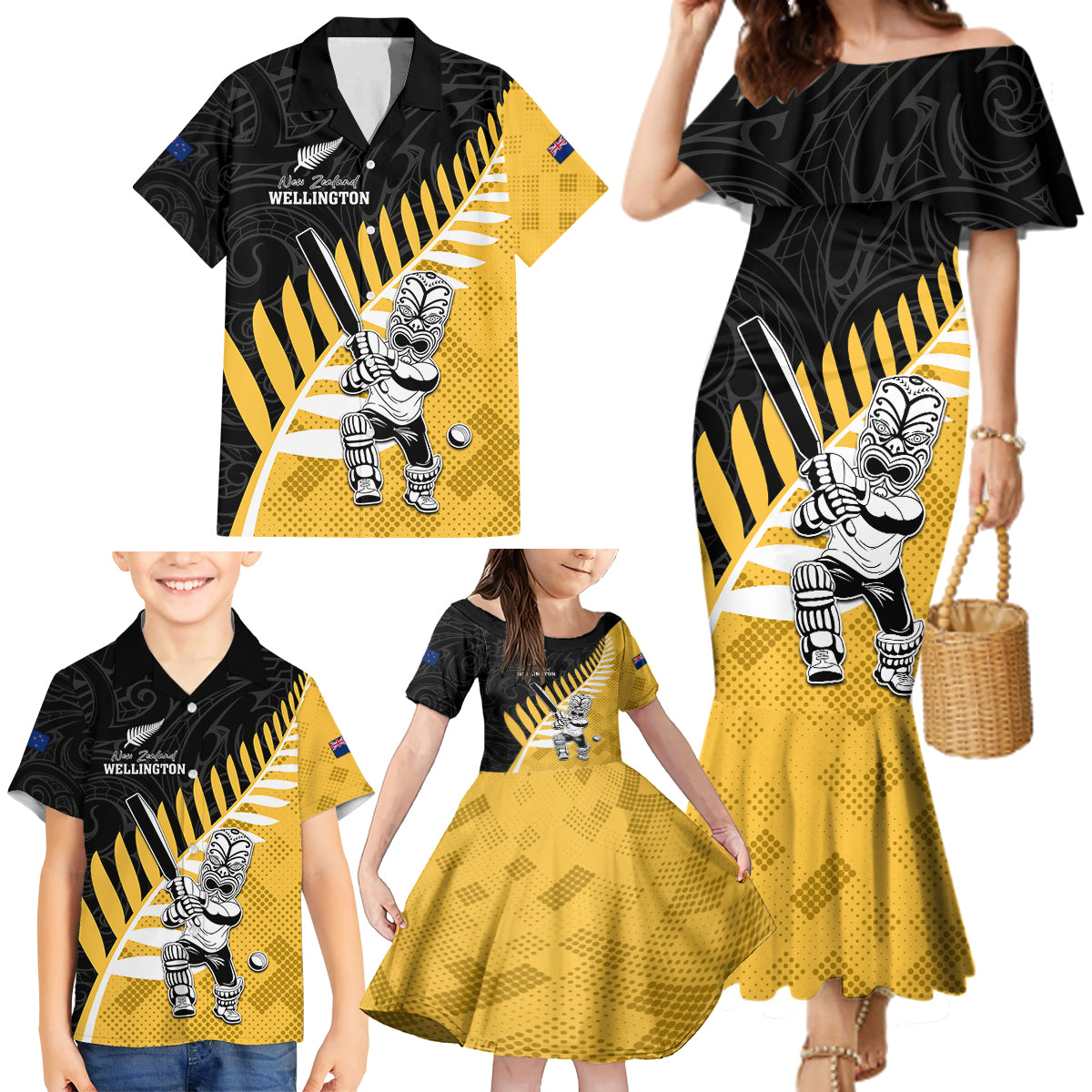 Custom New Zealand Wellington Cricket Family Matching Mermaid Dress and Hawaiian Shirt With Maori Pattern LT05 - Polynesian Pride