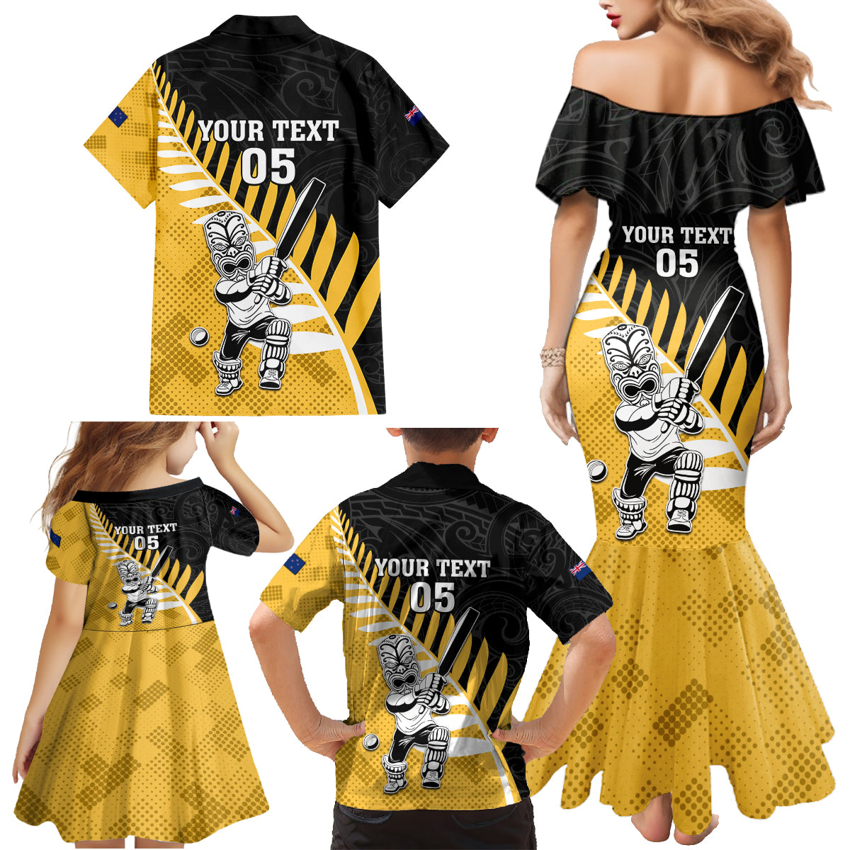 Custom New Zealand Wellington Cricket Family Matching Mermaid Dress and Hawaiian Shirt With Maori Pattern LT05 - Polynesian Pride