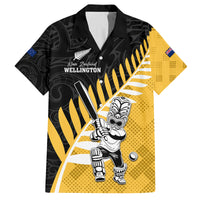Custom New Zealand Wellington Cricket Family Matching Off Shoulder Short Dress and Hawaiian Shirt With Maori Pattern LT05 Dad's Shirt - Short Sleeve Yellow - Polynesian Pride