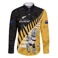 Custom New Zealand Wellington Cricket Family Matching Puletasi and Hawaiian Shirt With Maori Pattern LT05 Dad's Shirt - Long Sleeve Yellow - Polynesian Pride