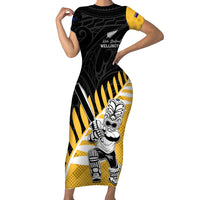 Custom New Zealand Wellington Cricket Family Matching Short Sleeve Bodycon Dress and Hawaiian Shirt With Maori Pattern LT05 Mom's Dress Yellow - Polynesian Pride