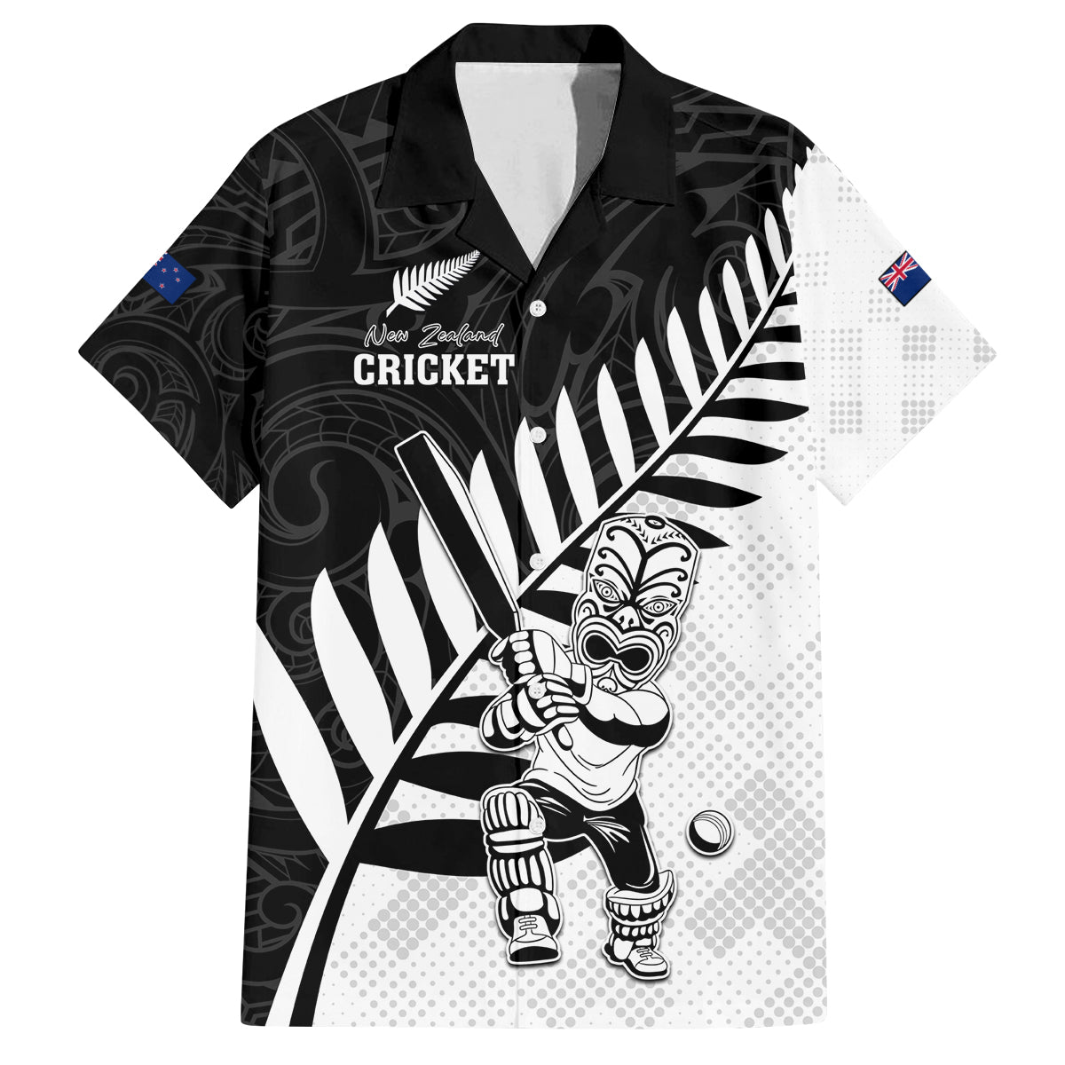 Custom New Zealand Cricket Family Matching Long Sleeve Bodycon Dress and Hawaiian Shirt With Maori Pattern LT05 Dad's Shirt - Short Sleeve Black - Polynesian Pride