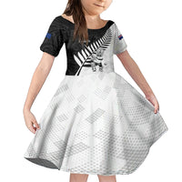 Custom New Zealand Cricket Family Matching Short Sleeve Bodycon Dress and Hawaiian Shirt With Maori Pattern LT05 Daughter's Dress Black - Polynesian Pride