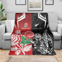 New Zealand And England Rugby Blanket Maori Tiki With Red Rose Together