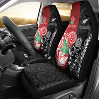 New Zealand And England Rugby Car Seat Cover Maori Tiki With Red Rose Together