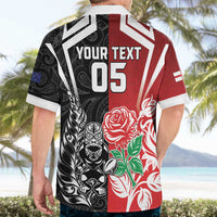 New Zealand And England Rugby Custom Hawaiian Shirt Maori Tiki With Red Rose Together