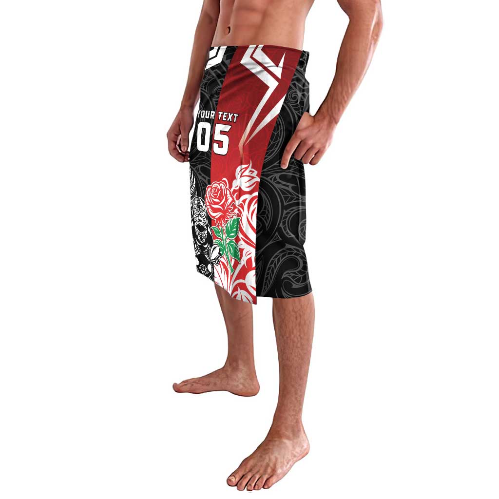 New Zealand And England Rugby Custom Lavalava Maori Tiki With Red Rose Together