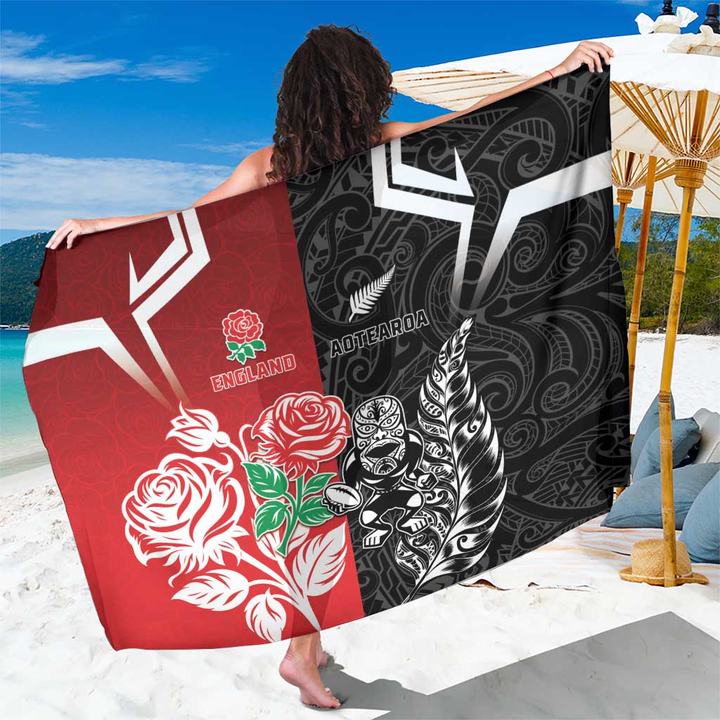 New Zealand And England Rugby Sarong Maori Tiki With Red Rose Together