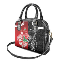 New Zealand And England Rugby Shoulder Handbag Maori Tiki With Red Rose Together