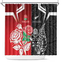 New Zealand And England Rugby Shower Curtain Maori Tiki With Red Rose Together