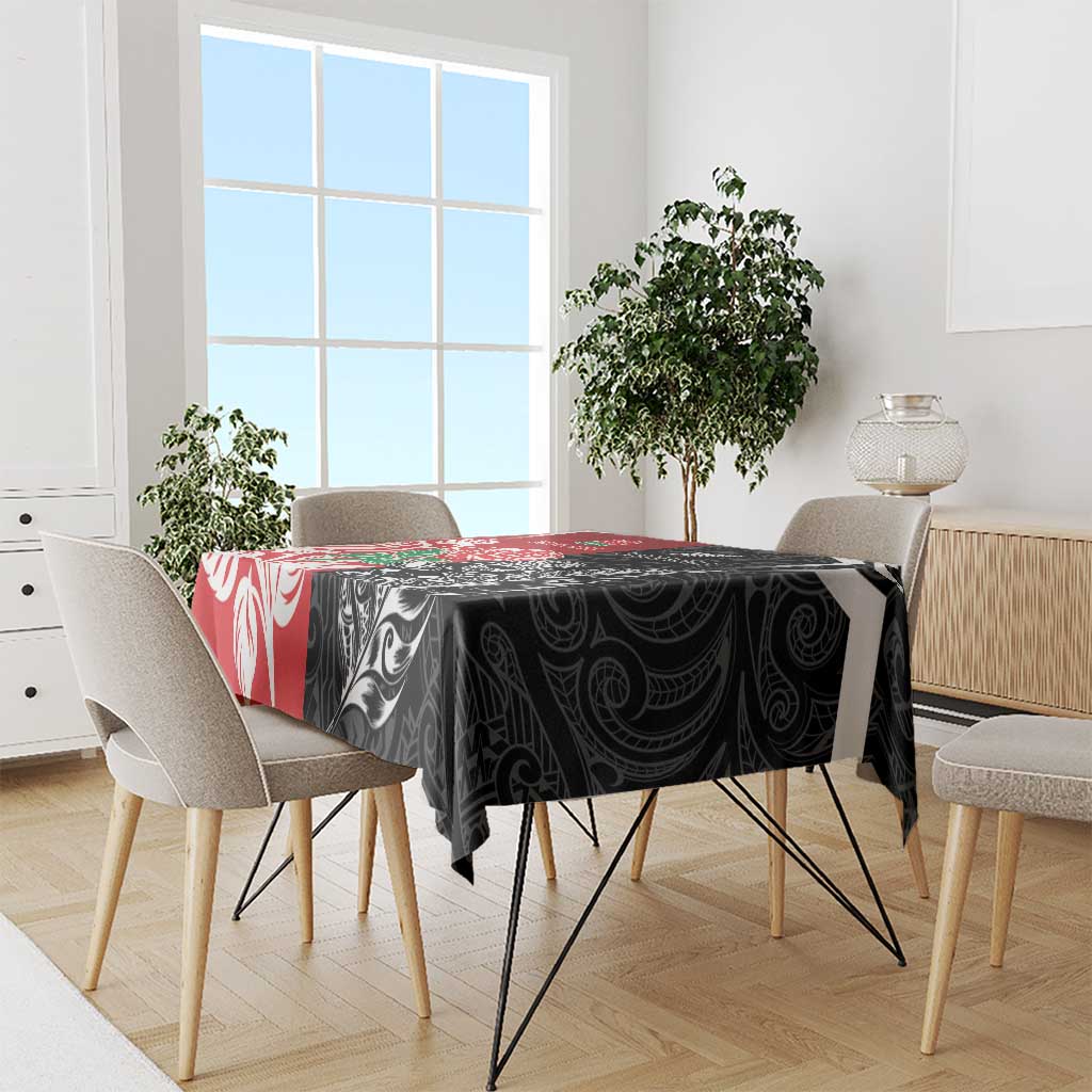 New Zealand And England Rugby Tablecloth Maori Tiki With Red Rose Together