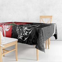 New Zealand And England Rugby Tablecloth Maori Tiki With Red Rose Together