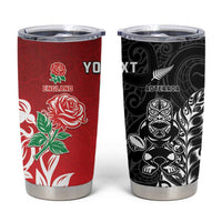 New Zealand And England Rugby Custom Tumbler Cup Maori Tiki With Red Rose Together