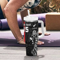 New Zealand And England Rugby Custom Tumbler With Handle Maori Tiki With Red Rose Together