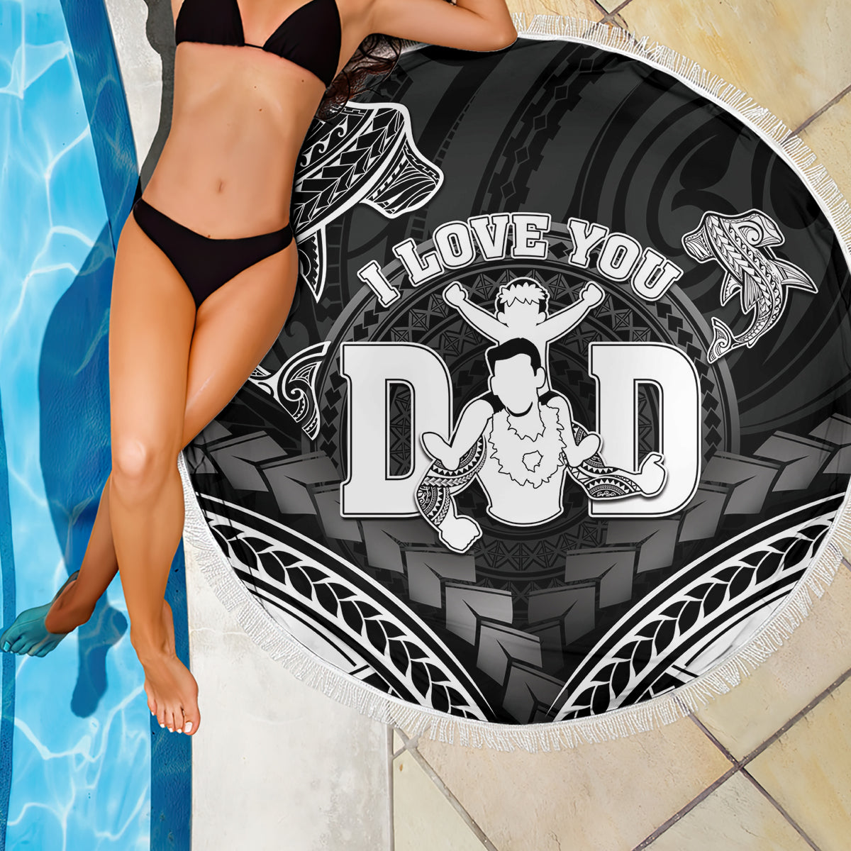 Happy Father's Day Beach Blanket I Love You Dad Polynesian Style