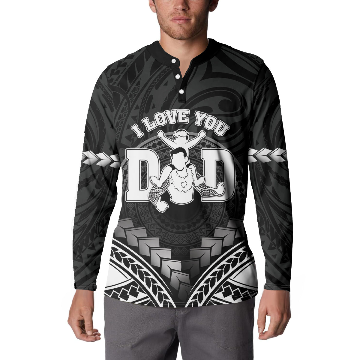 Personalised Happy Father's Day Button Sweatshirt I Love You Dad Polynesian Style